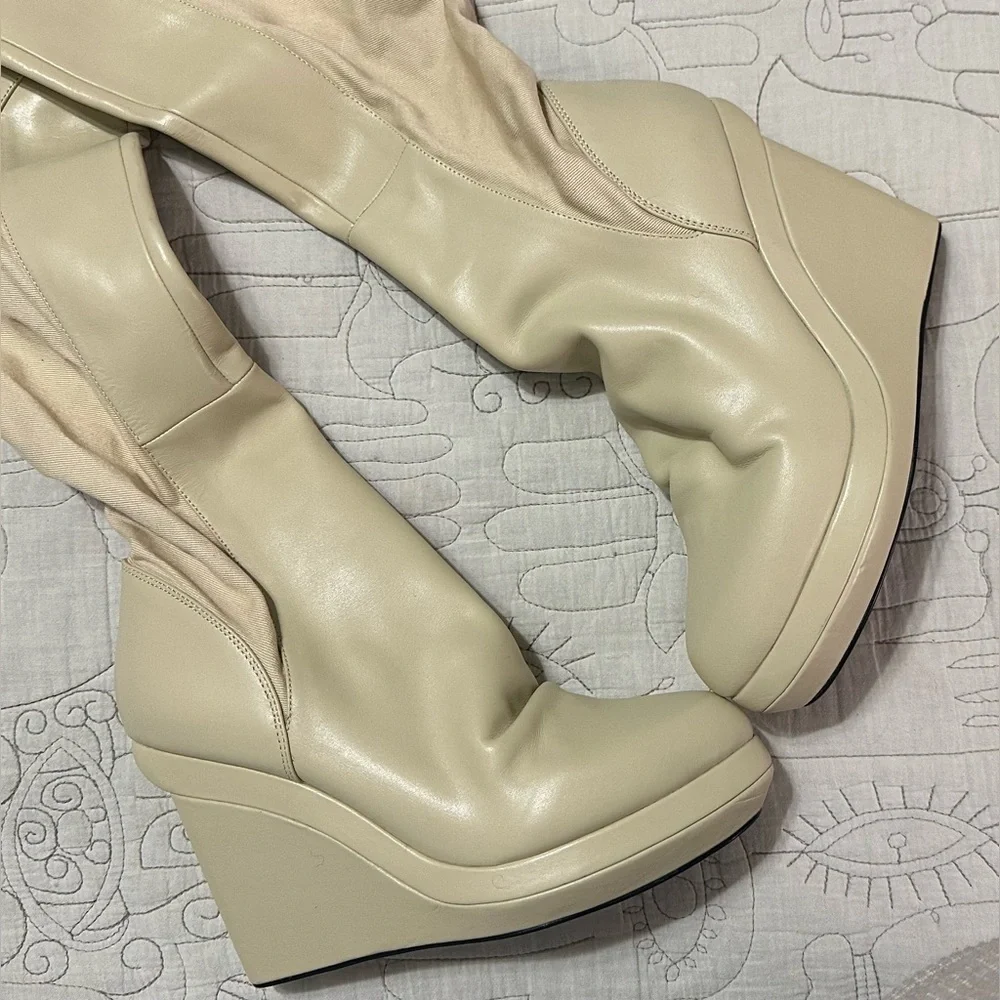 NEW Nicholas K Jedda Platform Boots Beige Sz 38 NIB